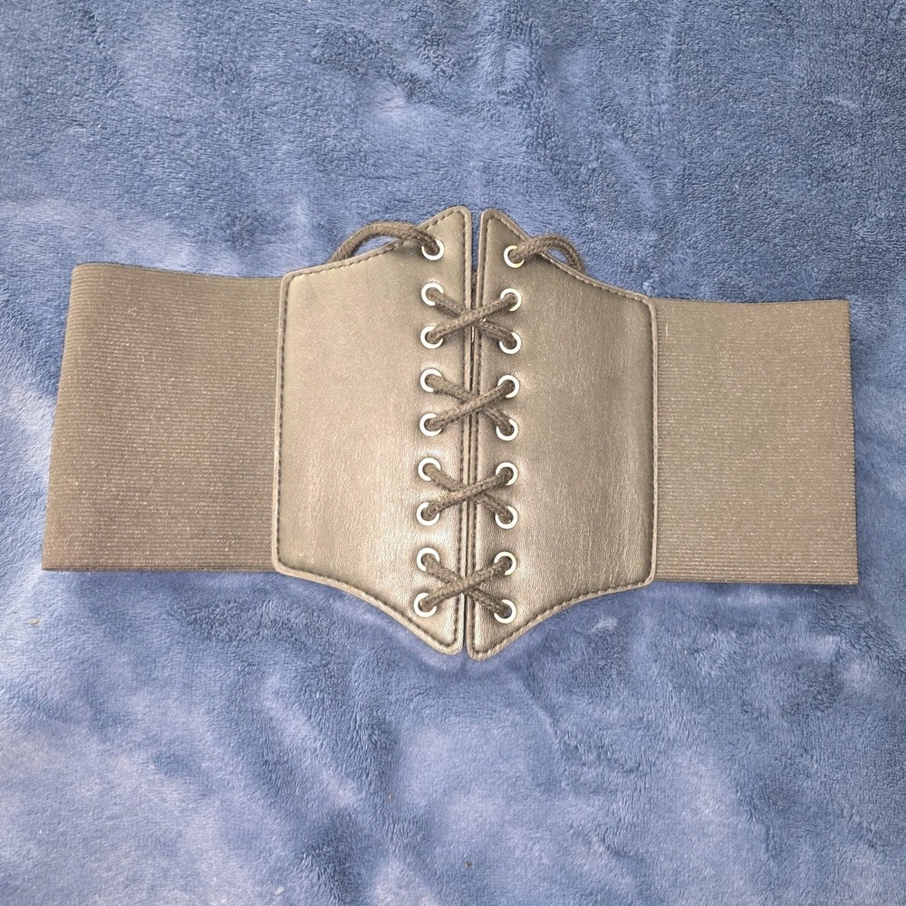 Women's Stretch Cinch Black Faux Leather Corset Belt